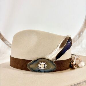 Brown Suede Hat Band with luxe Agate Crystal/ rhinestone center.